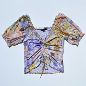 INC Floral Print Top Women's Medium Summer Pastel Coquette Vacation Spring Crop